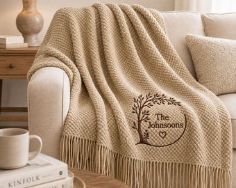 Custom Family Name Blanket, Personalized Embroidered Throw, Housewarming Gift for Couple, New Home Gift, Family Christmas Gift, Home Décor