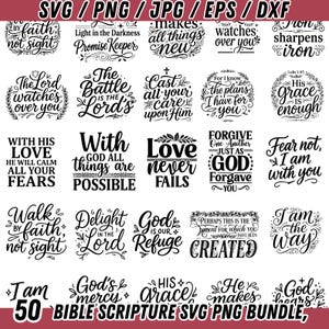 Pacchetto di versetti biblici in formato SVG, citazioni cristiane minimaliste in formato SVG, citazioni religiose, Gesù in formato SVG, stampa della Bibbia, file di taglio Cricut DXF, versetti biblici in formato PNG