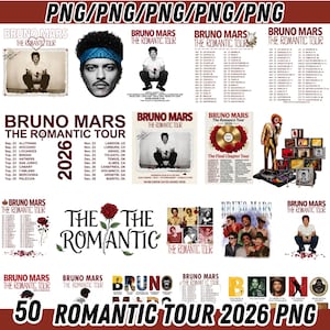 Romantisk turné 2026 PNG-paket, vintagekonsertskjortdesign, ny show tillagd turnégrafik, digital nedladdning av present till musikfan