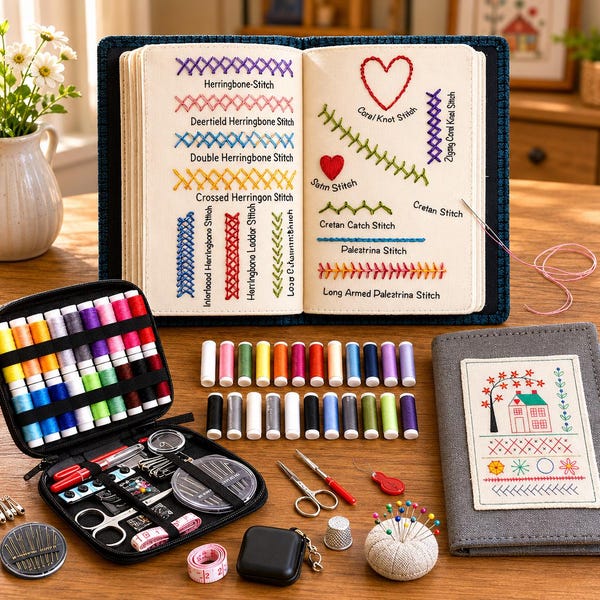 2026 Embroidery Needling Book for Beginners | Complete Starter Embroidery Set with 106 Patterns, Tools & Tutorial Practice Book