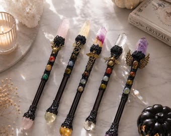 Handmade Natural Crystal Scepter, Crystal Pillar Magic Fairy Wand, Halloween Table Stone Ornament Decoration