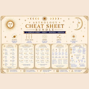 Paquete de guías rápidas de astrología en PDF imprimible / Conceptos básicos de astrología, planetas, signos del zodíaco, casas y aspectos.