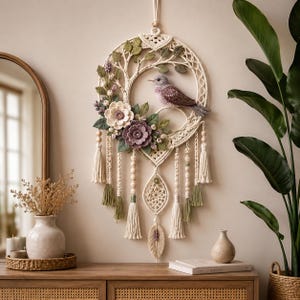 Tree of Life Bird Wall Hanging Crochet Macrame Pattern (PDF Download)