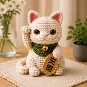 Lucky Cat Amigurumi Crochet Pattern | Maneki Neko Plush Tutorial (PDF)