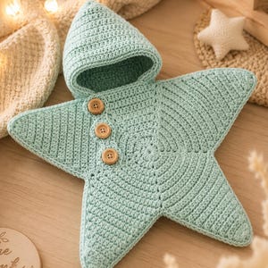 Starfish Hooded Baby Blanket Crochet Pattern – Cocoon Swaddle, Newborn Photo Prop (PDF Download)