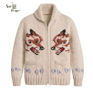 Wolf Cardigan Project Hail Mary Inspired, Nordic Zip Up Sweater, Vintage Canadian Knitwear