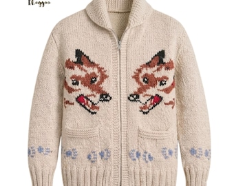 Wolf Cardigan Project Hail Mary Inspired, Nordic Zip Up Sweater, Vintage Canadian Knitwear