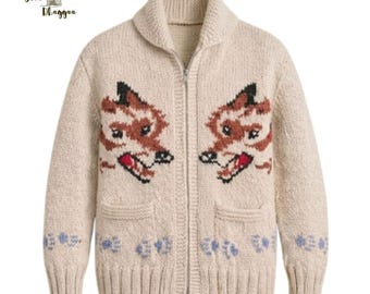 Projekt Hail Mary Wolf Strickjacke | Nordische Zip-Strickjacke | Unisex Vintage Pullover
