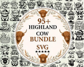 95+ Highland Cow Svg Bundle, Highland Cattle Clipart, Cow Silhouette png, Funny Baby Highland Cow Svg Bundle, Sublimation Design, Bundle Svg