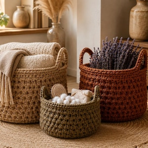 Crochet Storage Basket Pattern PDF, Nesting Rope Baskets, Home Decor DIY (Instant Download)
