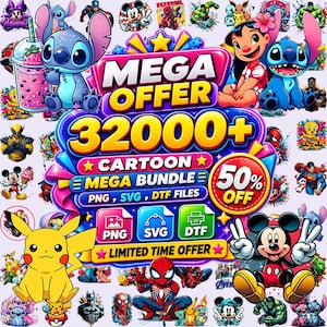 32000+ roliga tecknade megapaket, tecknade clipart, sublimeringsdesign, tecknade png, retro png-filer, seriefigurer, t-shirtdesign