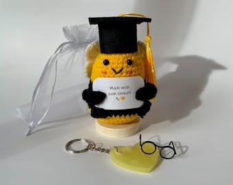 Cadeau de fin d'études personnalisé : Abeille avec toque | Porte-bonheur pour les examens | Cadeau pour le lycée, l'université et la remise des diplômes