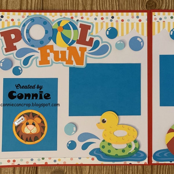 Pool Fun Swimming Pool Beach Ball Pool Toys Water Themed Premade Scrapbook Layout 2 page 12x12