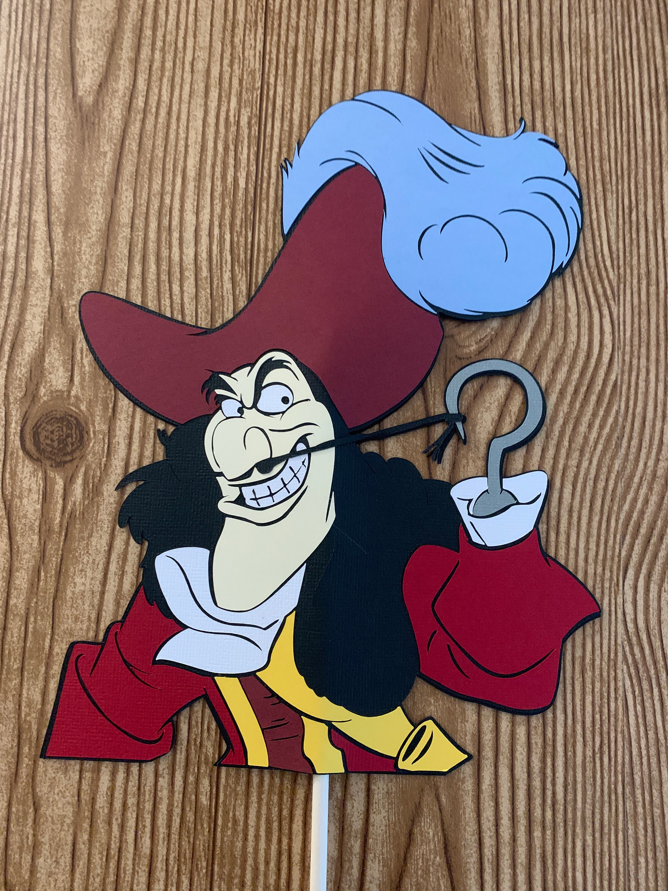 Disney Villain Captain Hook Character Double Sided Die Cut on a Stick  Centerpiece Cake Topper Decoration 