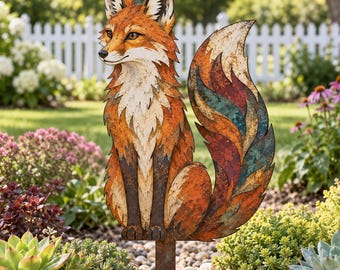 Estaca de jardín con forma de zorro, adorno rústico de metal con forma de zorro para el jardín, decoración de jardín con animales del bosque, escultura de zorro para exteriores, regalo para amantes de la naturaleza.