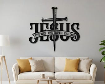 Jesus Metall Wandkunst, christliches Kreuz Dekor, christliches Wandbehang Dekor, der Weg Die Wahrheit Das Leben Schrift Zeichen für Wohnzimmer