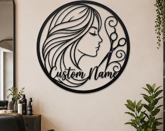 Letrero metálico personalizado para peluquería, arte de pared personalizado para estilistas, decoración para tiendas de belleza, arte metálico para peluquerías, decoración para estudios de belleza