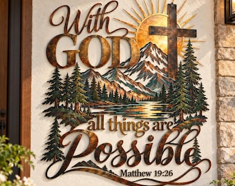 Metall-Wandbild „Mit Gott ist alles möglich“, Bibelvers Matthäus 19,26, christliche Bergdekoration, religiöses Geschenk