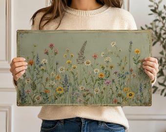 Decoración de pared metálica con flores silvestres coloridas, decoración floral para exteriores, panel de pared para patio o porche, arte de pared para jardín rústico, decoración de pared con flores silvestres grandes