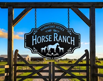 Letrero personalizado para rancho de caballos, decoración para puerta de granja estilo western, letrero de entrada para granja de caballos, letrero para puerta de granja de caballos, decoración de rancho