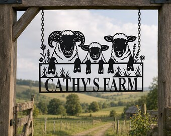Letrero metálico personalizado para granja de ovejas, letrero para rancho de ovejas, decoración metálica para puerta de granja, letrero colgante personalizado para granero, decoración para entrada de puerta