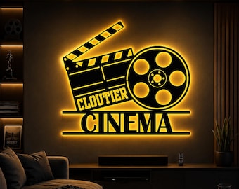 Personalisierte Heimkino Metallschild LED-Licht, benutzerdefinierte Kino-Wanddekor, Kino Metallwandkunst, personalisierte Filmraumschild