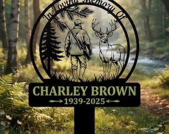 Letrero metálico personalizado para cazador, lápida con nombre y fechas personalizadas, estaca para cementerio de caza de ciervos, regalo de condolencia