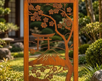 Japanische Garten-Metallkunst-Platte, Rost-Metall-Yard-Pfahl, Kirschblüten-Torii-Tordekor, Garten-Schirm im Freien