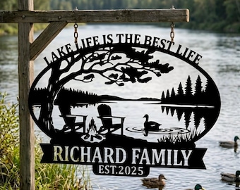 Letrero metálico personalizado para la vida en el lago, letrero para cabaña en el lago, letrero "La vida en el lago es la mejor vida", decoración de pared para la vida en el lago, letrero rústico para cabaña al aire libre