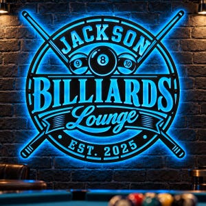 Personalized Billiards Metal Sign With Led Light, Custom Name Pool Pool Room Decor, Pool Lover Gift,Man Cave Gift