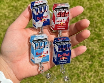 Lustige Red Bull Kühlschrank Cigs Abzeichen Reel, Benutzerdefinierte Energy Drink Zuckerfreie Rot Blau Edition Acryl ID Halter, sarkastische Zigarettenschachtel Krankenschwester Geschenk