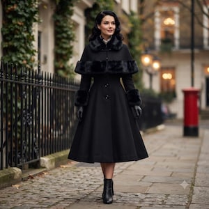 ladies black coat dress Women's Long Formal Dress, Elegant Double Breasted Coat for Office and Events 36 Made with premium materials Long Wool Coat Women, Stand