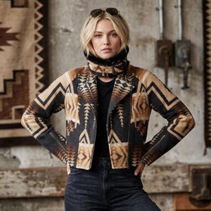 Beth Dutton Aztec 2026 Jacket - Western Aztec Wool Print Coat - Kelly Reilly yellowstone Outfits