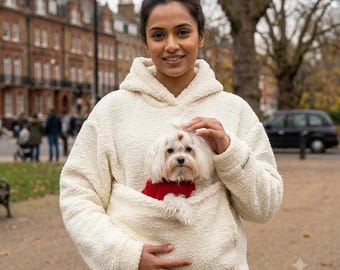 Sherpa Pet Carrier Hoodie, Teddy Fleece Kangaroo Pouch Sweatshirt, Small Dog Pouch Top