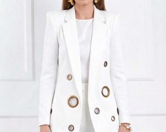 White Blazer Suit Women, Elegant Power Suit, Minimalist Two Piece Set, Luxury Statement.