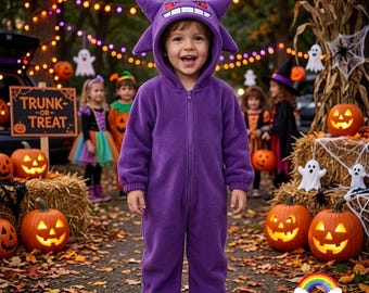 Kids Purple Plush Costume Romper – Funny Cosplay Onesie