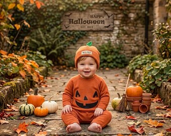 Baby Pumpkin Halloween Costume, Infant Jack O Lantern Outfit, Toddler Fall Set.