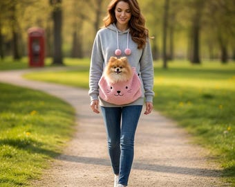 Grauer Hoodie, Pinkes Sherpa Beutel Sweatshirt, Kleiner Hunde Beutel Pullover