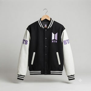 Jaqueta universitária BTS masculina e feminina, casaco bomber Kpop, jaqueta colegial preta de algodão