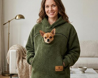 Sherpa Fleece Dog Carrier Hoodie, Kangaroo Pet Pouch Sweatshirt for Small Dogs