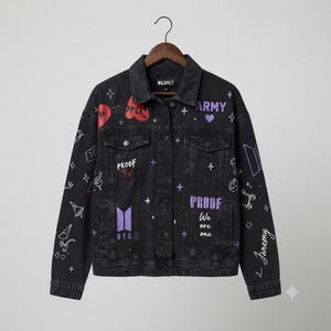 BTS ARMY Inspired Black Denim Jacket, Kpop Fan Concert Wear