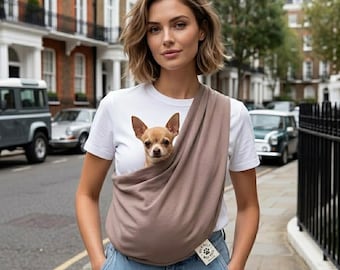 Taupe Cotton Pet Sling Carrier, Chihuahua Pomeranian, Neutral Cotton  Small Dog Cat Hands-Free Bag