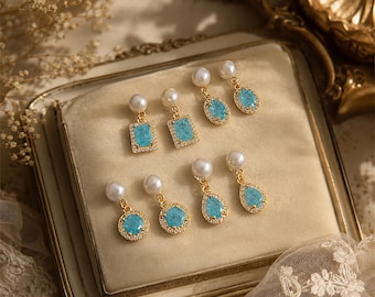 Orecchini pendenti vintage con perle turchesi, orecchini ovali in oro con cristalli, elegante gioiello da sposa, regalo perfetto per le donne.
