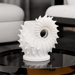 Resin Coated Nautilus Shell Vase – 3D Printed Spiked Ammonite Ocean Beach House Decor