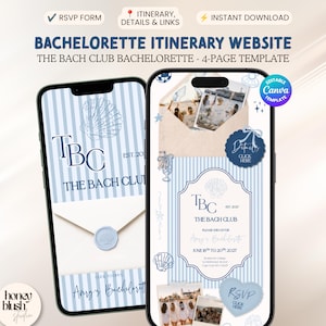 The Bach Club Bachelorette Website Canva Template, Coastal Last Toast On The Coast Itinerary RSVP Form, Hen Party Instant Download