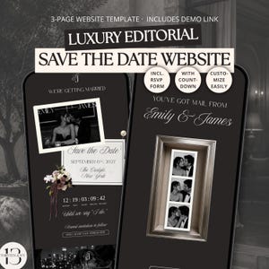 Luxury Editorial Photobooth Save the Date Wedding Website Canva | Dark Digital Invitation | Interactive RSVP | Countdown | Instant Download