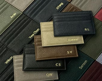 Cartera de cuero genuino personalizada con nombre, tarjetero delgado, regalo personalizado para el Día del Padre.