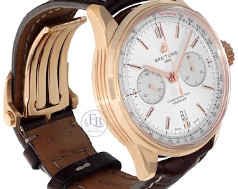 Reloj cronógrafo Breitling Premier para hombre / Caja dorada con correa de piel marrón / Regalo para él