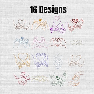 Love Heart Hands Machine Embroidery Design Set Of 16, Instant Download Digital