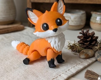 Articulated Fox Figure, 3D Printed Movable Desk Animal, Kawaii Forest Collectible